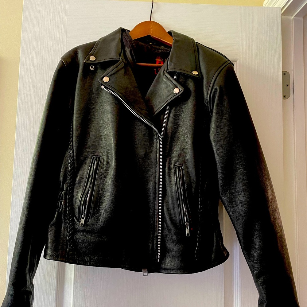 Black leather jacket and Chaps